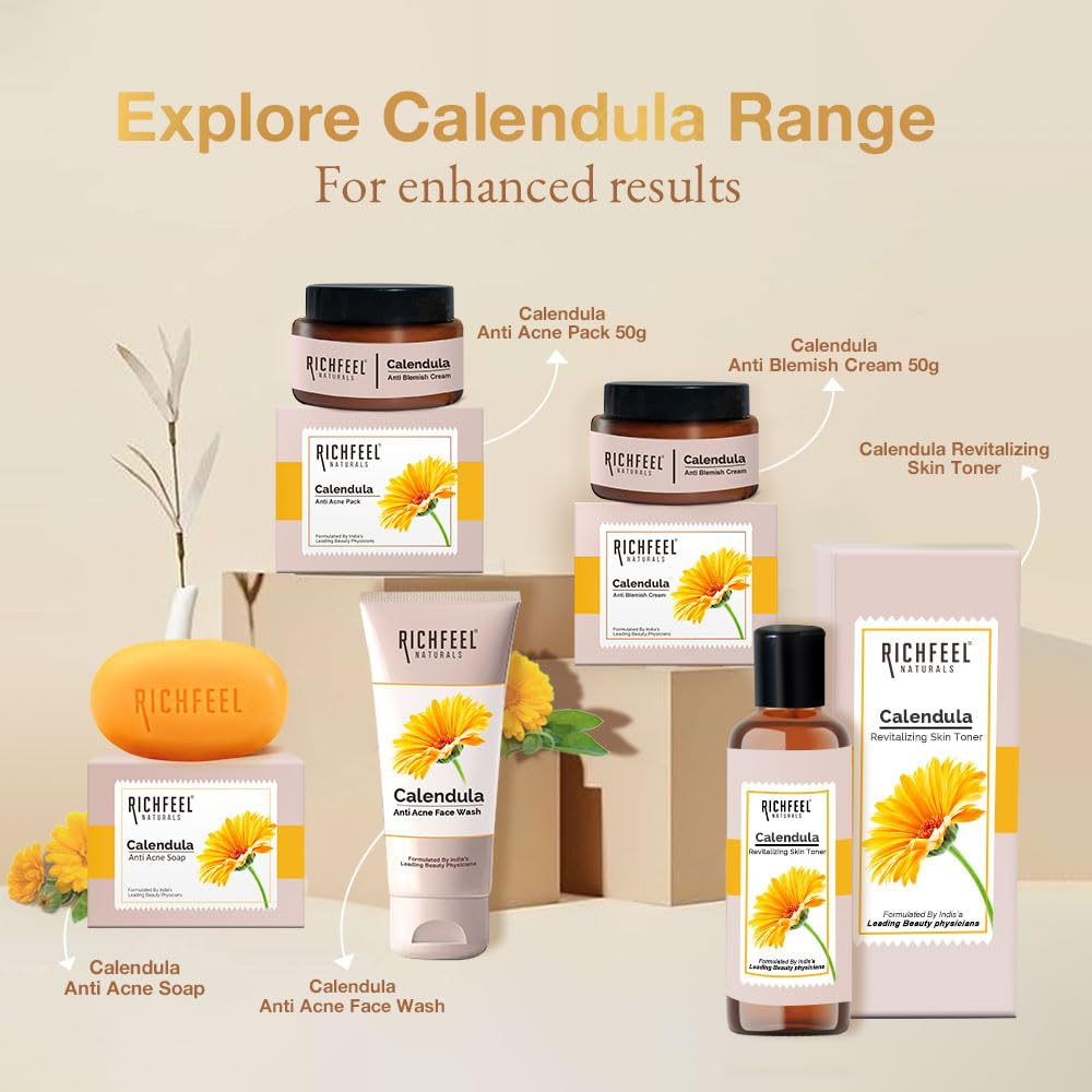 Richfeel Anti Acne Calendula Face Wash | Power of Soothing Calendula Extracts | For Skin prone to Acne & Blemishes | Physician Formulated | Helps Calm & Replenish Skin | 100 g (Pack of 2)