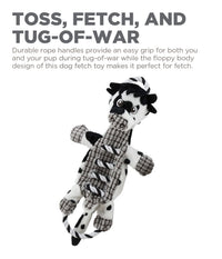 Charming Pet Outward Hound Ropes-A-Go-Go Cow Interactive Plush Squeaky Dog Tug Toy One-Size White and black