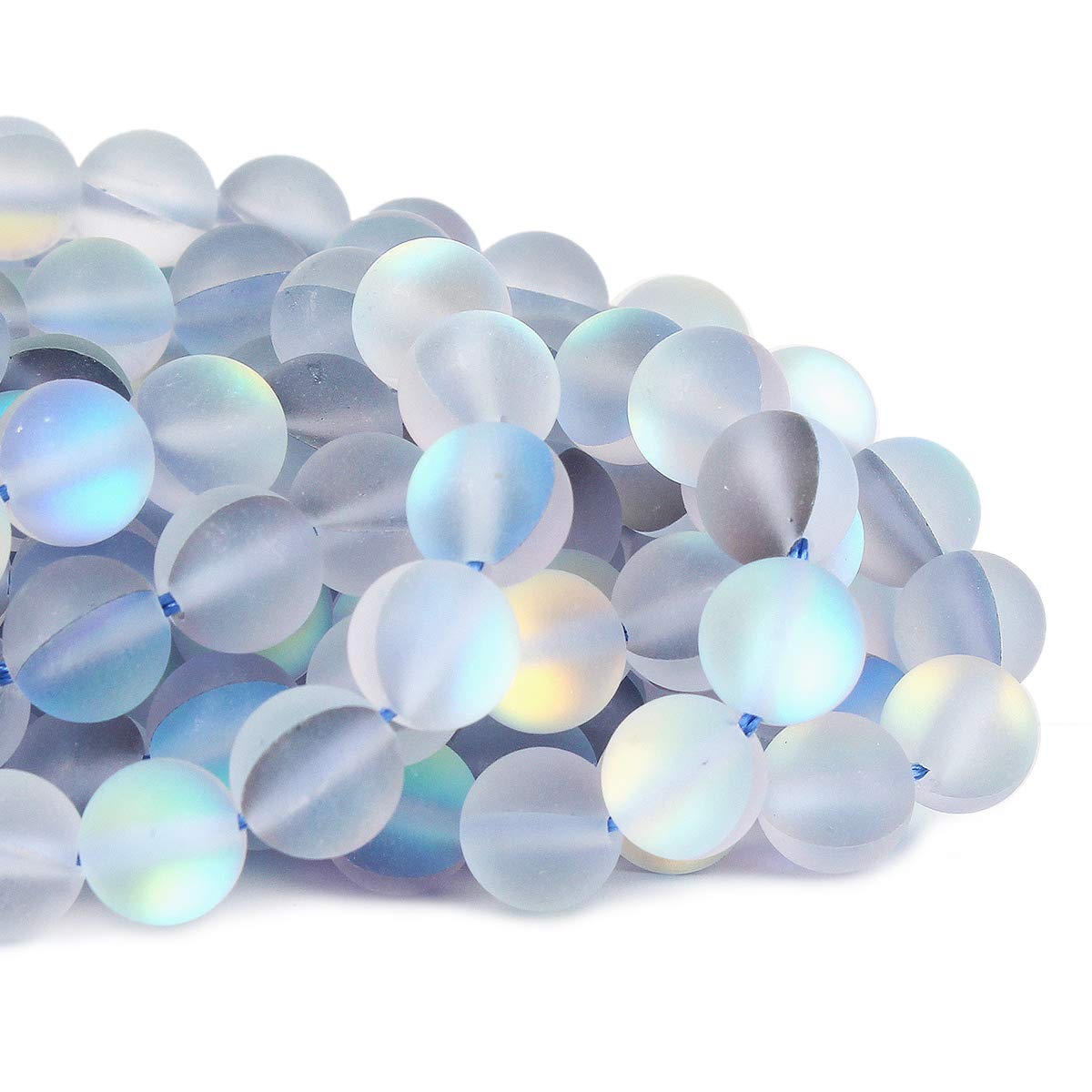 70PCS Natural 8MM Healing Gemstone, Synthetic Frosted Mermaid Energy Stone Round Loose Beads, Semi-Precious Crystal Beads with Free Elastic String for Jewelry Making DIY