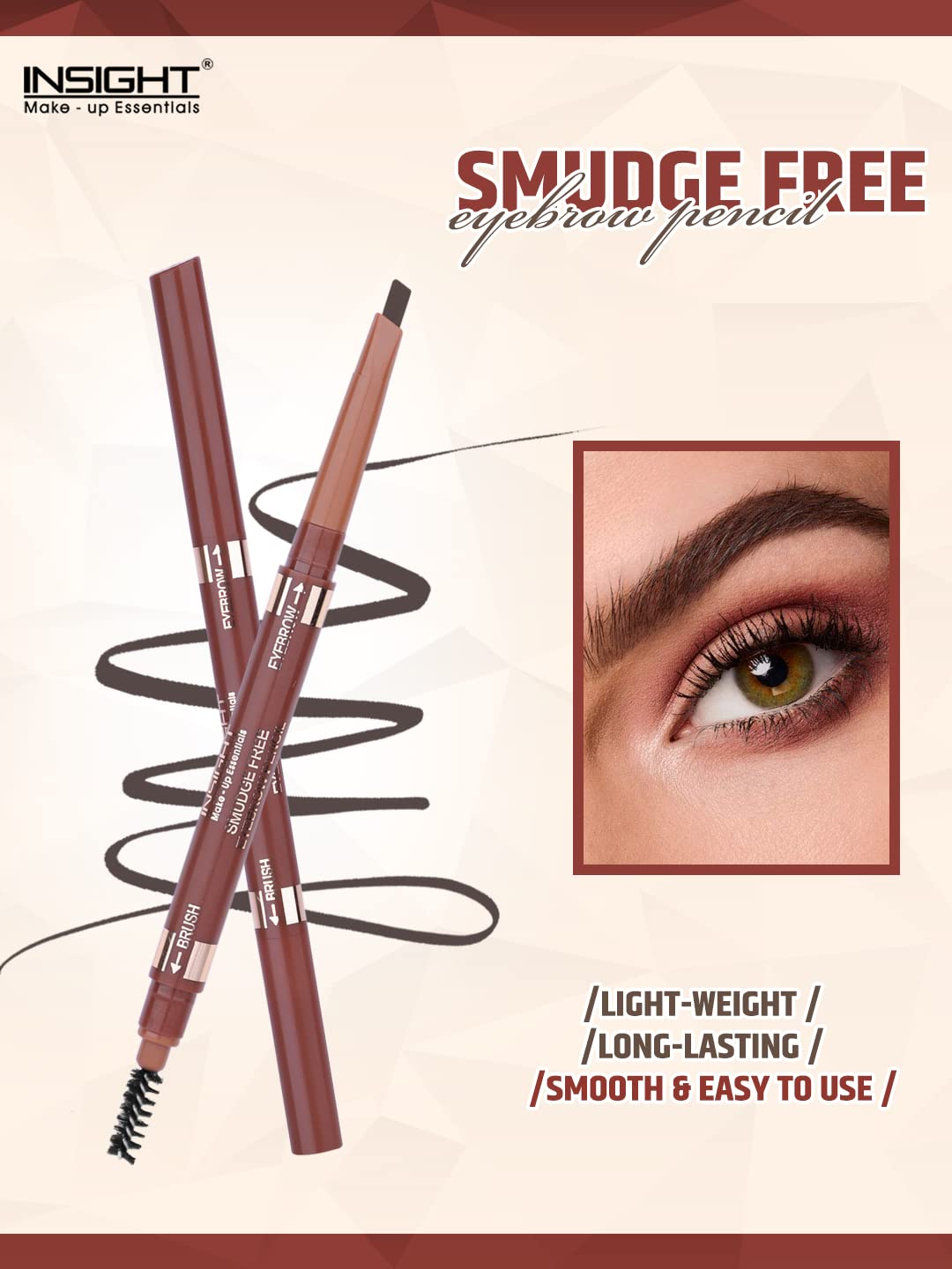 INSIGHT, Smudge Free Eyebrow Pencil, Brown, 1 count