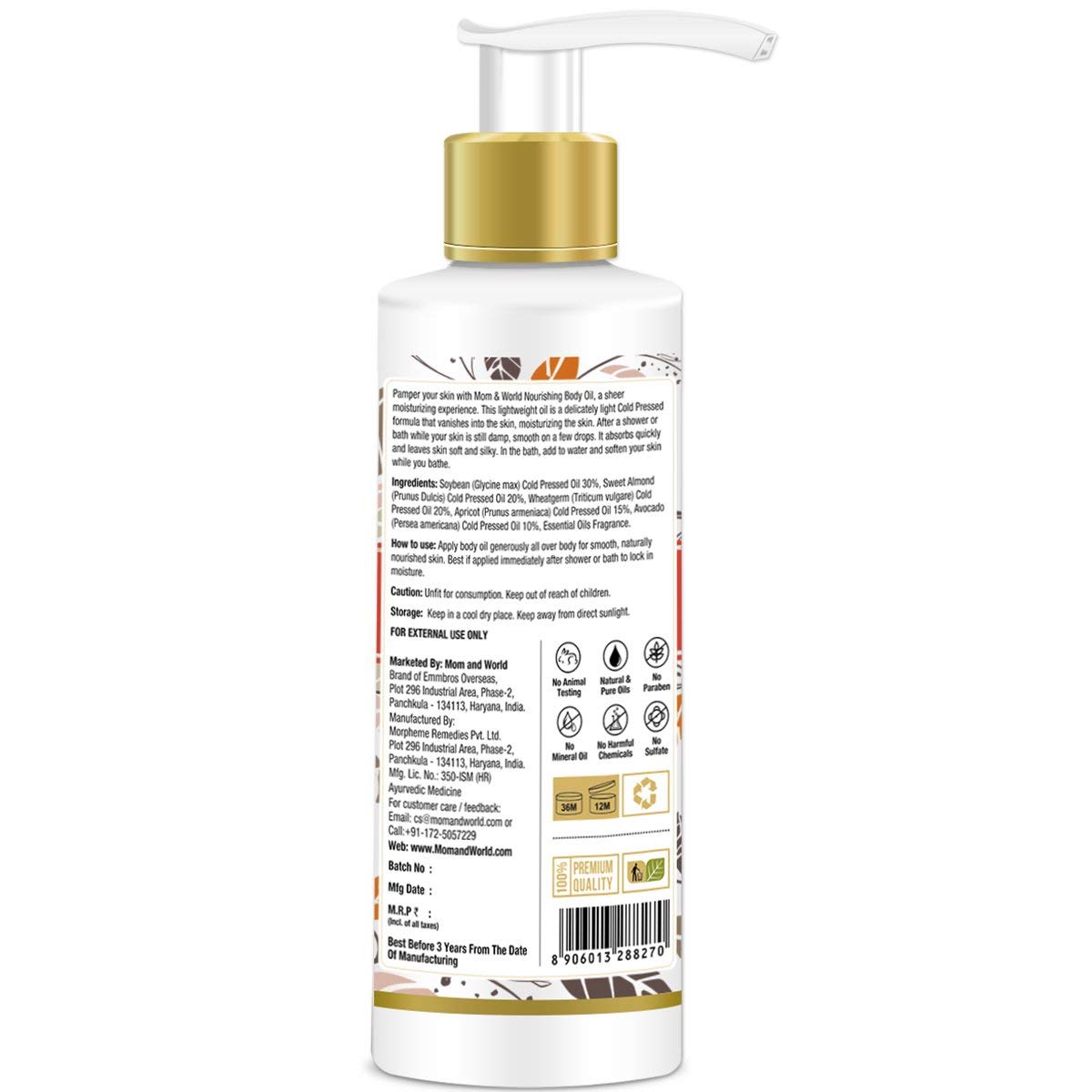 Mom & World Mother Nourishing Body Oil - 200ml - Complete Moisturising, 100% Pure Oils - No Mineral Oil