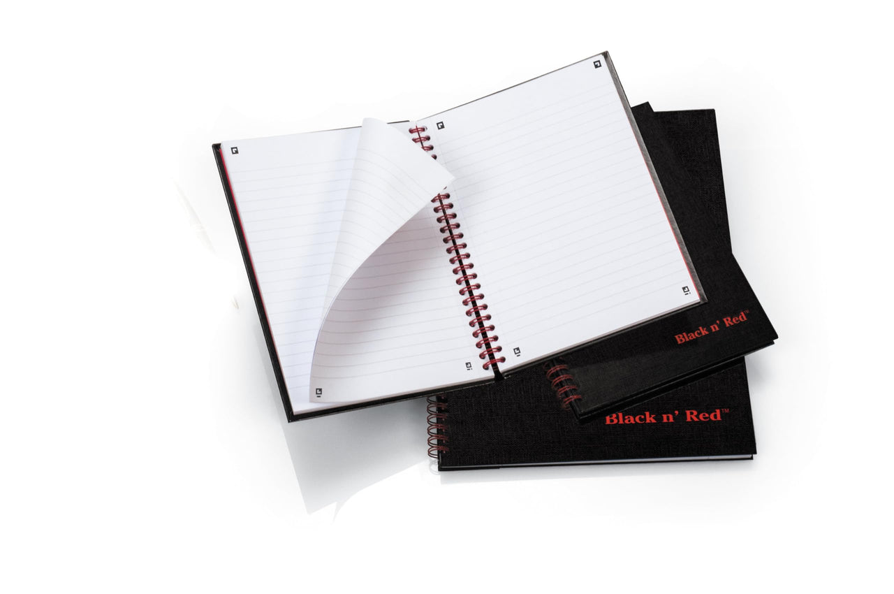 Black n' Red Notebook, Business Journal, 8-1/4" x 5-1/4", 70 Sheets, Ruled, Optik Paper, Scribzee App, Hardcover, Wirebound, Black (L67000) Small (Pack of 1)