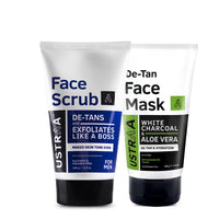 Ustraa De-Tan Face Scrub for Men - 100g | Exfoliation & Effective Tan Removal | No SLS & De-Tan Face Mask - Dry Skin - 125g - Wash-off mask | with White Charcoal | Helps Removes Tanning & Dead Skin