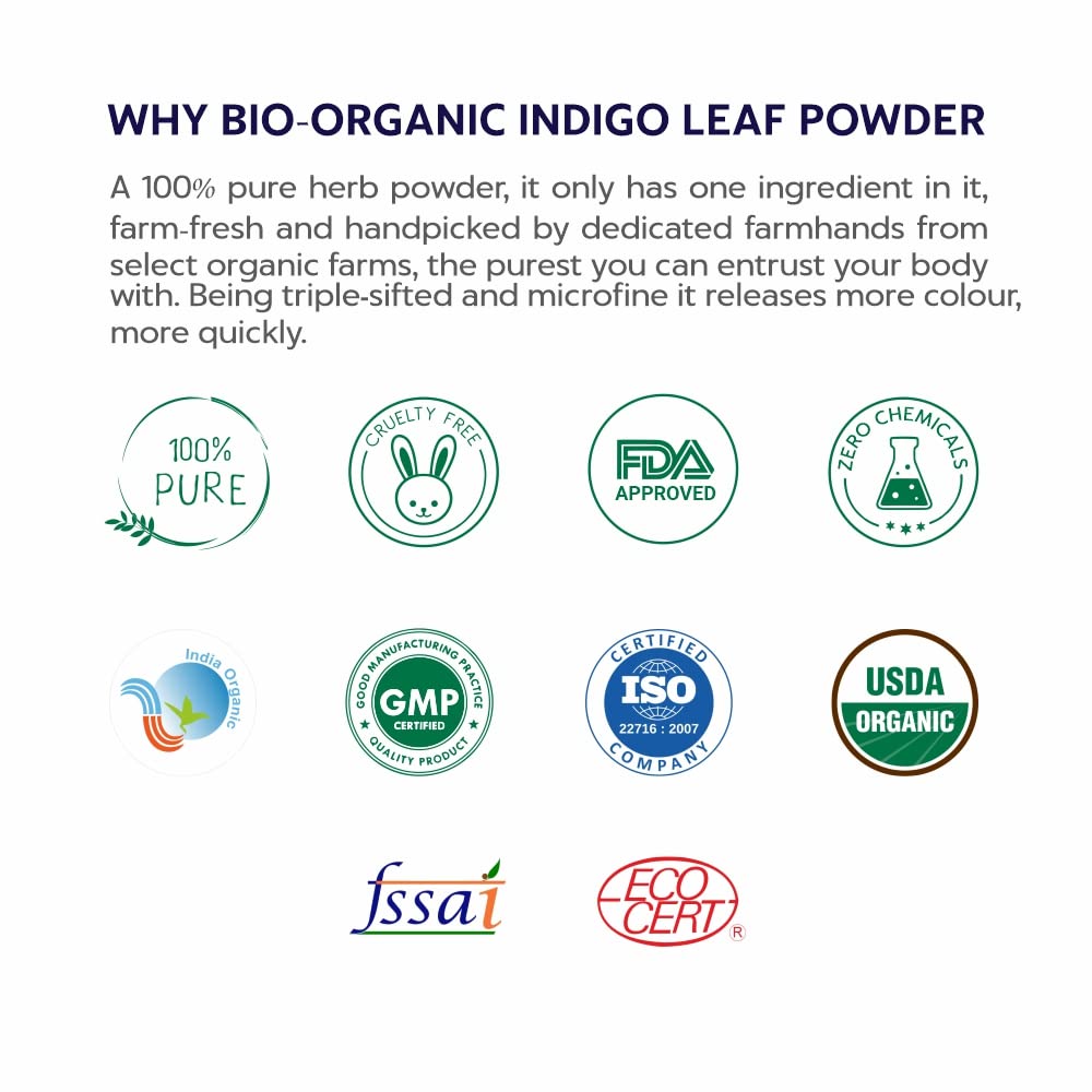 Indus Valley Bio Organic Herbal Indigo Powder | Triple-Sifted Microfine for Natural Hair Coloring | Covers Early Greys & Protects Hair from Damage | 400g