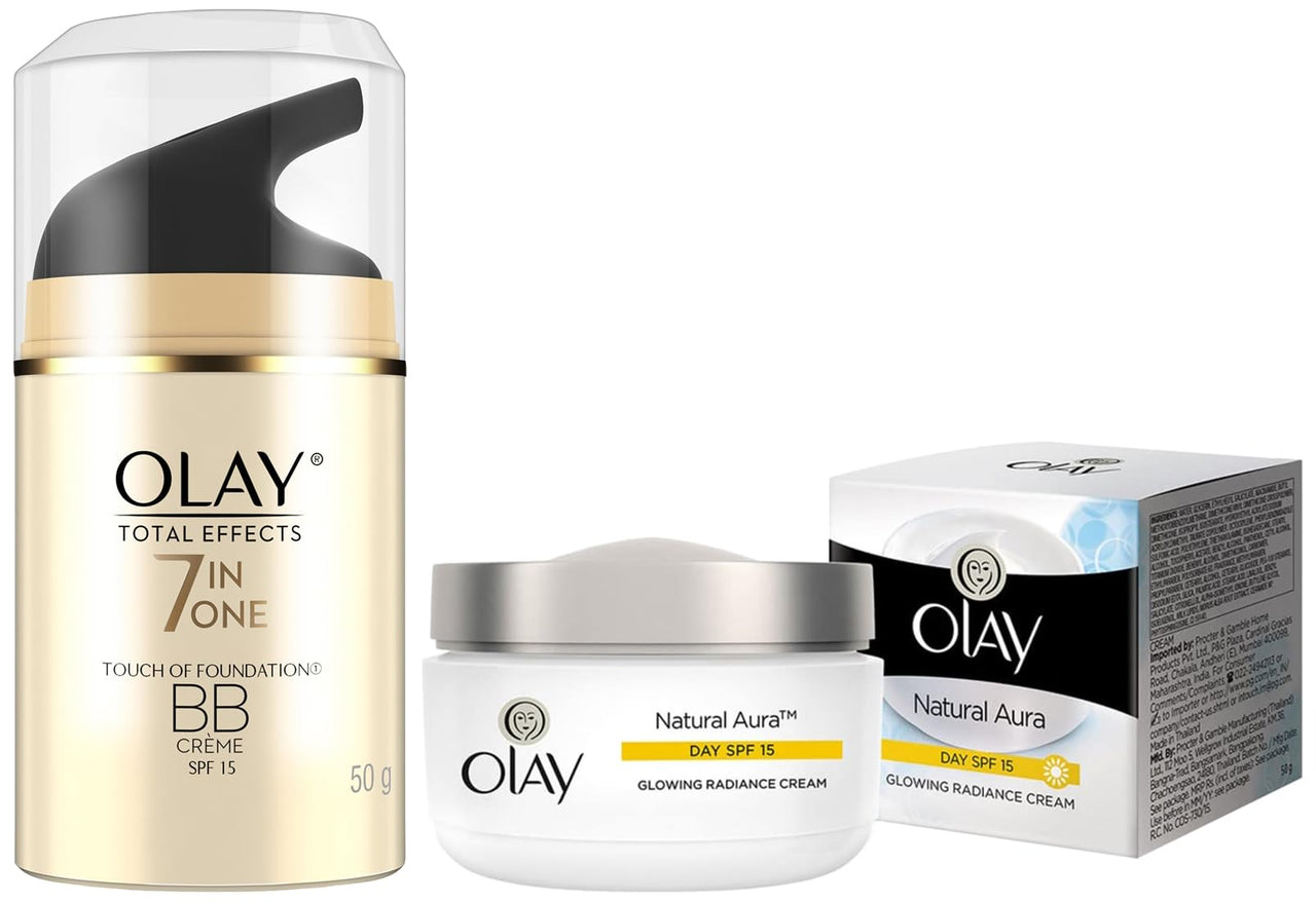 Olay Day Cream Natural White Fairness Moisturiser SPF 24, 50g & Olay Day Cream Total Effects 7 in 1 BB Cream SPF 15, 50g