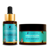 Pilgrim Korean Beauty Skin Hydration Combo | 2% Hyaluronic Acid Hydration Super Serum 30ml, Retinol Booster Skin Glow Night Cream 50g | Korean Skin Care Products | All Skin Types | Men & Women