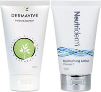 Neutriderm Pre-Makeup Skincare Combo, Vitamin E Moisturiser 125 Ml And Dermavive Hydra Cleanser Lotion (Combination) 120 Ml