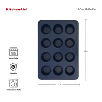 KitchenAid 12-Cup Nonstick Swiss Engineered Aluminized Steel Muffin Pan, Dishwasher Safe, Ink Blue 12 Cup