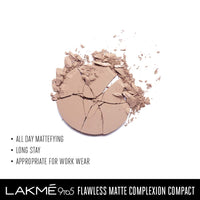 Lakmé 9 to 5 Flawless Matte Complexion Compact Powder, Almond, Absorbs Oil, Conceals & Gives Radiant Skin - All Day Matte Finish Face Makeup, 8 g