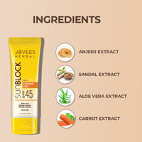 Jovees Herbal Sun Block SPF 45 For Even Toned & Glowing Skin | Suitable For Dry Skin | Sunscreen for UVA/UVB & Blue Light Protection | Lightweight & Non Grassy for Men & Women 50g