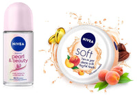 Nivea Soft Playful Peach, Light Moisturizer Cream For Face, Hands And Body, Instant Hydration, Non-Greasy Cream 200 Ml & NIVEA Deodorant Roll On, Pearl & Beauty For Women 50ml