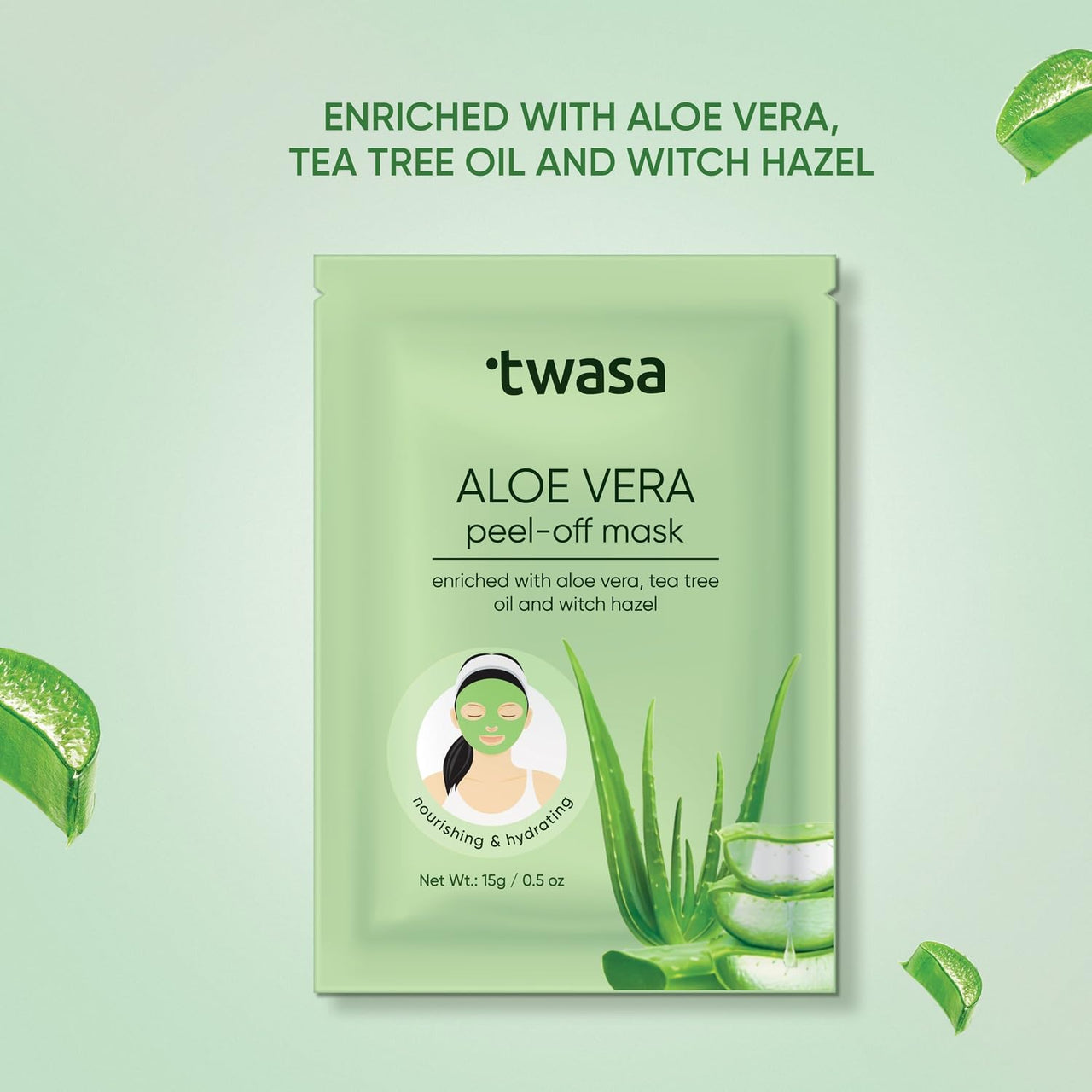 Twasa Aloe Vera Peel Off Mask | Face Mask For Anti Acne, Hydration and Soothing with Aloe Vera Extract, Tea Tree Oil, Witch Hazel Extract & Vitamin E | Peel Off Mask For Instant Glow, 90gm