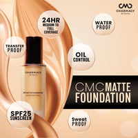 Charmacy Milano Matte Foundation 11 - 30 ml, With SPF 25 Sun Protection, Perfect Canvas for Your Make-Up Buildable Coverage, Instant Hydrating, Light Weight, Suitable for All Skin Types, Seamless Blend, Flawless Finish, No Tube