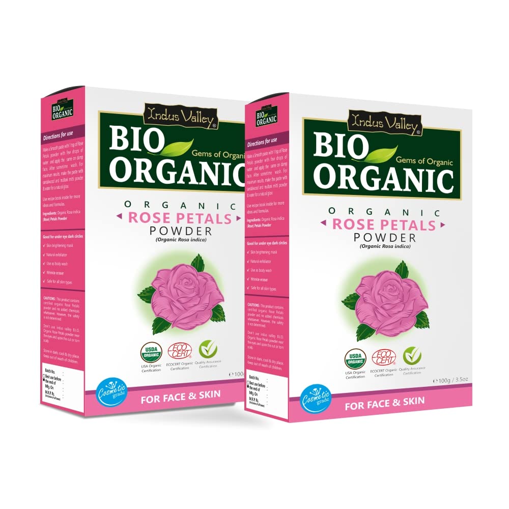 INDUS VALLEY 100% Organic Rose Petal Powder | Rosa indica - 100g*2 =200g
