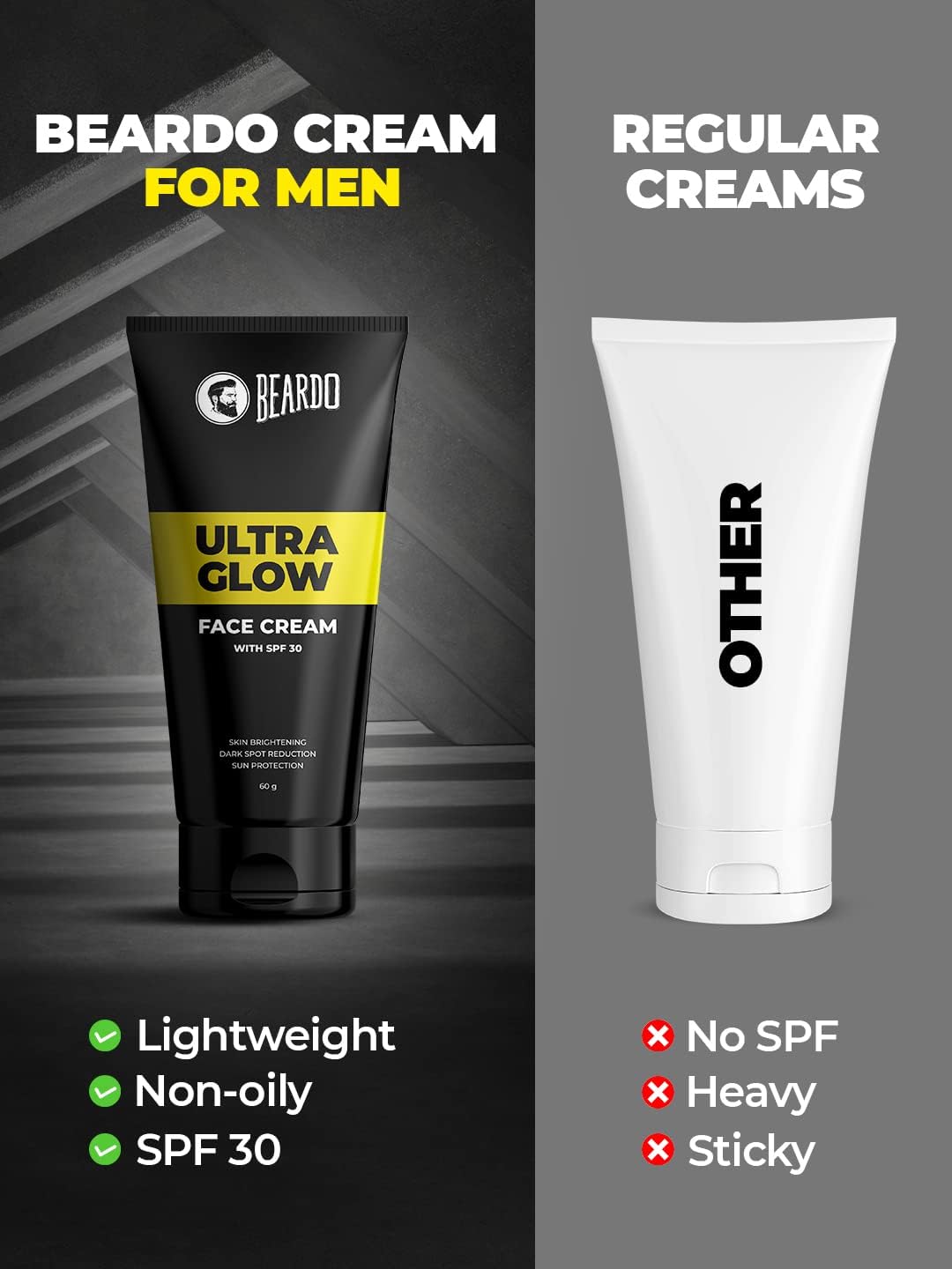 Beardo Ultraglow All in One Face Cream For Men with SPF 30, 60g | Aloe Vera With Vitamin E and Niacinamide for Skin Brightening & Dark Spots Reduction