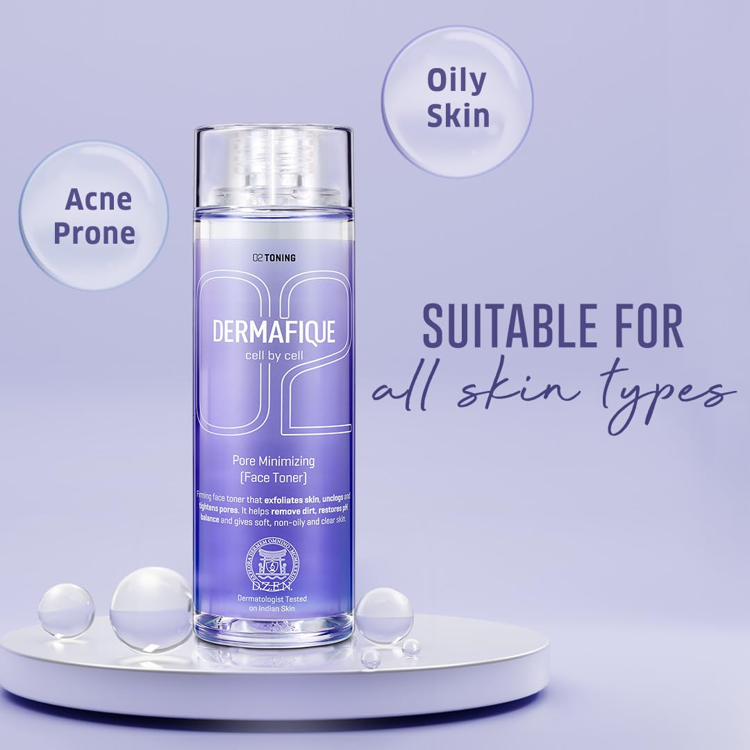 Dermafique Pore Minimizing Face Toner – 150ml, Toner for Oily Skin, Enriched with Glycolic Acid and Niacinamide, Skin Toner that Tighten Pores & Exfoliates Skin | Dermatologist Tested