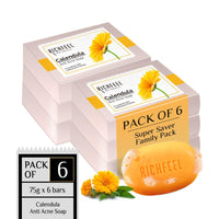 Richfeel Calendula Anti Acne Soap | Power of Soothing Calendula Extracts | For skin prone to Acne & Blemishes | Physician Formulated | Helps Calm & Replenish Skin | 75 g (Pack of 6)