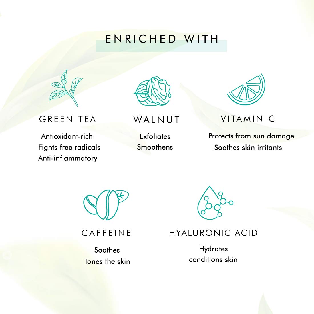 mCaffeine Green Tea Face Scrub with Vitamin C & Walnut for Women & Men | Removes Dirt, Blackheads & Gently Exfoliates Skin | For Oily, Normal, Dry, Combination & Sensitive Skin (100gm)