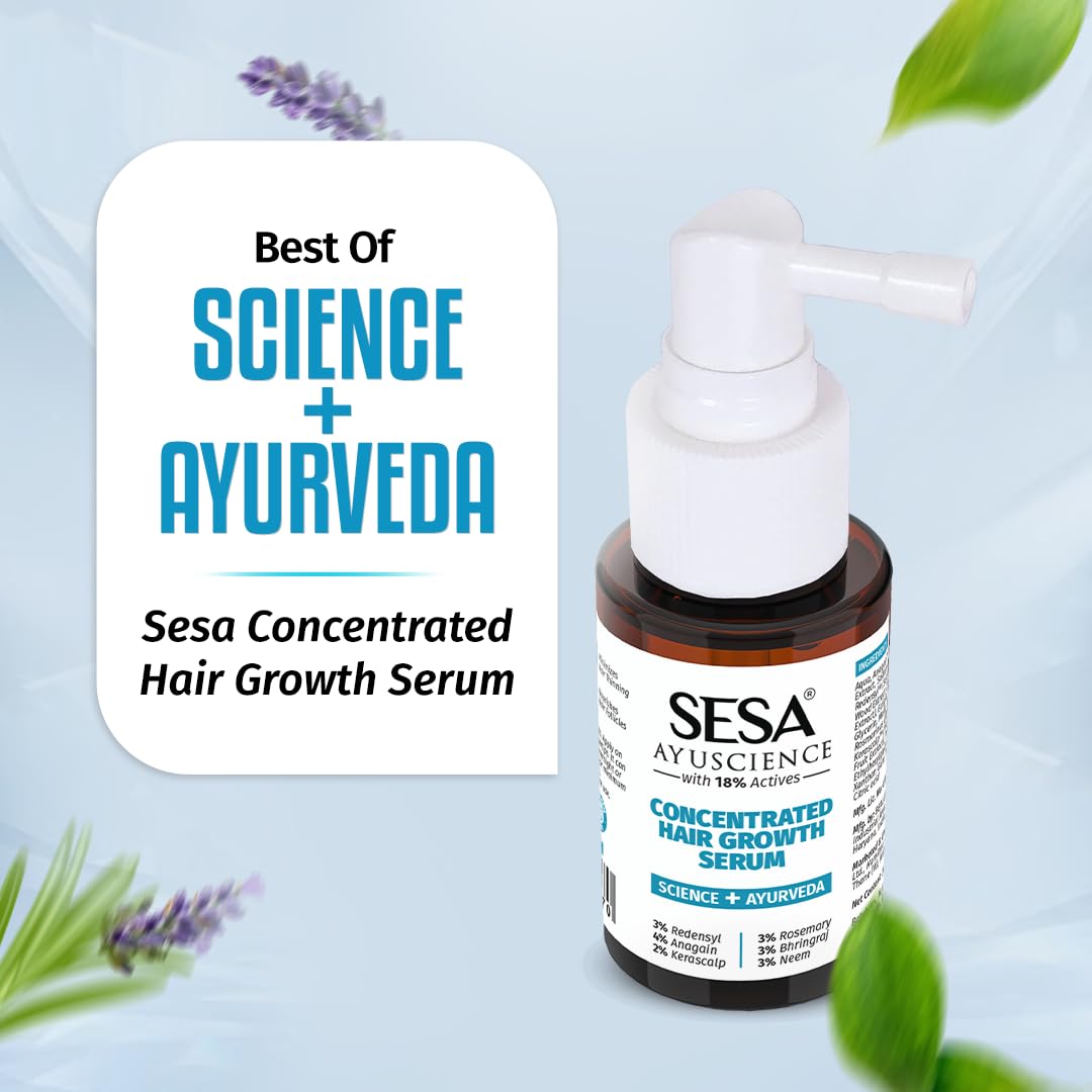Sesa Ayuscience 3% Redensyl, 4% Anagain, 2% Kerascalp Hair Growth Serum With Rosemary, Bhringraj, Neem For Hair Growth Strengthens Roots Controls Hair Fall - 30ml