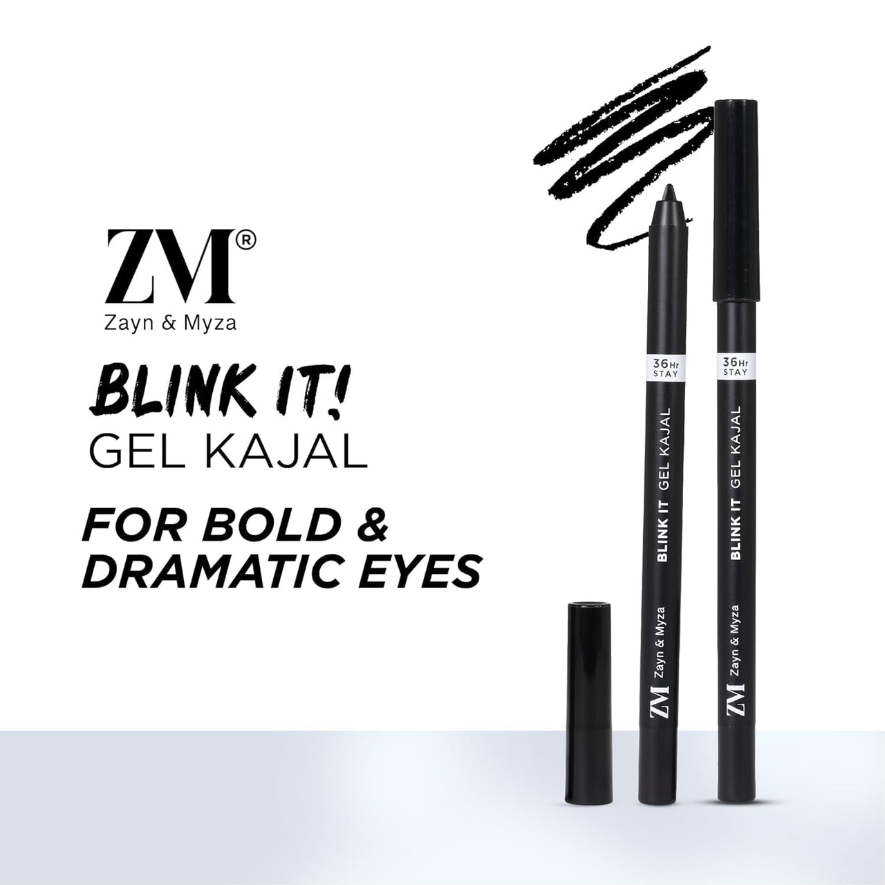 ZM Zayn & Myza Eye Makeup Combo | Wow Brow Eyebrow Pencil (Deep Brown), Blink It Mascara & Gel Kajal (Black) | Waterproof and Smudge proof (3 Items in the set)