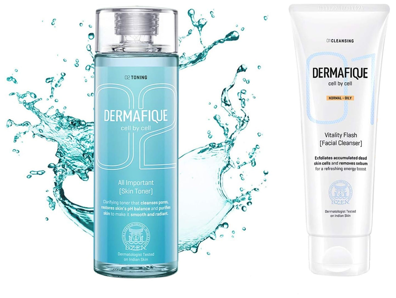 Dermafique All Important Skin Toner, Aqua Marine, 150ml & Dermafique Vitality Flash Facial Cleanser, 100ml