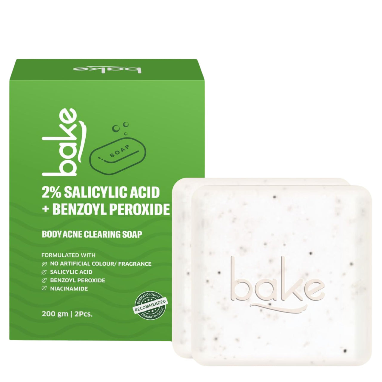 BAKE 2% Salicylic Acid Soap (2 pcs) Scrub Treatment with Niacinamide for Body & Back Acne, Reduces Strawberry Legs | Fades Dark Spots | Non Drying Formula | Soap For Men & Women | 100g x 2
