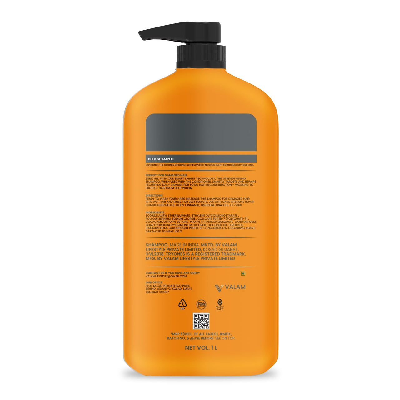 TRYONES Beer Anti-Dandruff Shampoo | Removes Dandruff From Source | Helps With Itching, Irritation & Redness Accompanying Dandruff | For Women & Men | 1000Ml