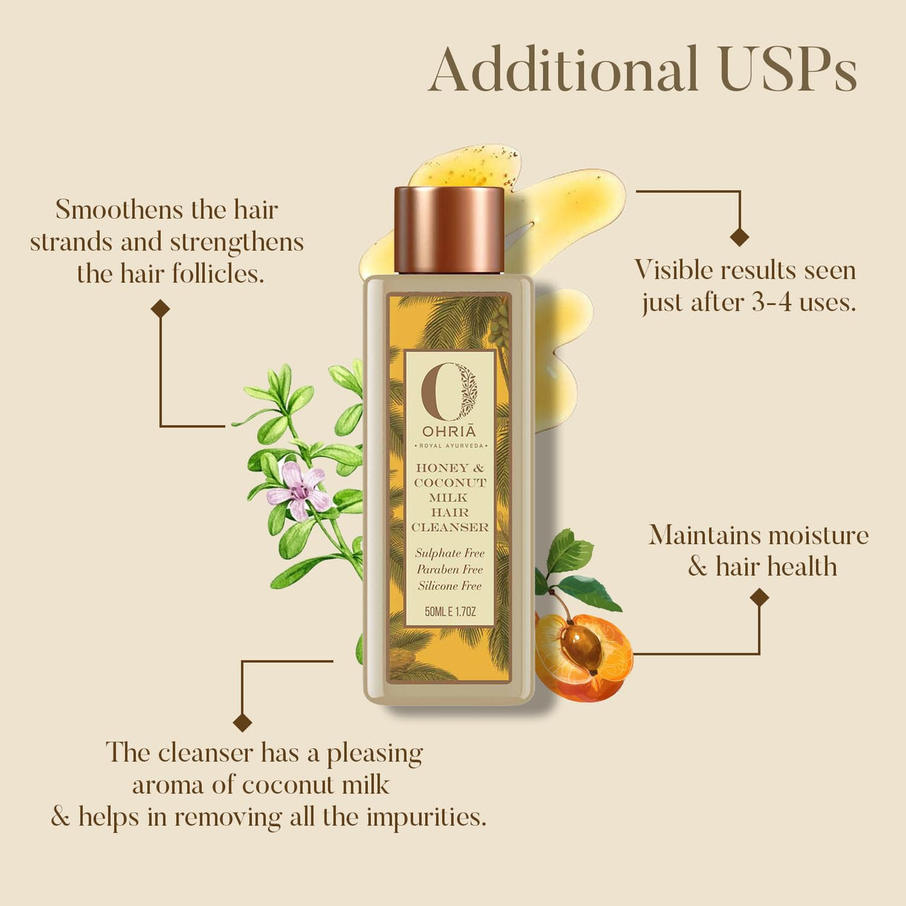 Ohria Ayurveda Honey & Coconut Milk Hair Cleanser | Free from Sulfates, Parabens & Silicones | Ayurvedic Ingredients | Hydrates & Revitalizes Dry, Damaged Hair | For All Hair Types | 200ml