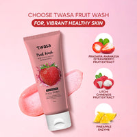 Twasa Dual Refreshing Fruit Face Wash For Instant Glow & Revitalized Complexion with Exotic Lychee & Strawberry | Brightening, Exfoliating & Gentle Skin Hydrating Face Wash - 100 ml