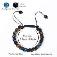 OAHERAS Beaded Bracelets for Men and Women Triple Protection Spiritual Healing Natural Yellow Blue Tiger Eye and Black Obsidian 8mm Stone Bead Energy Crystal Bracelet - Bring Good Luck and Happiness