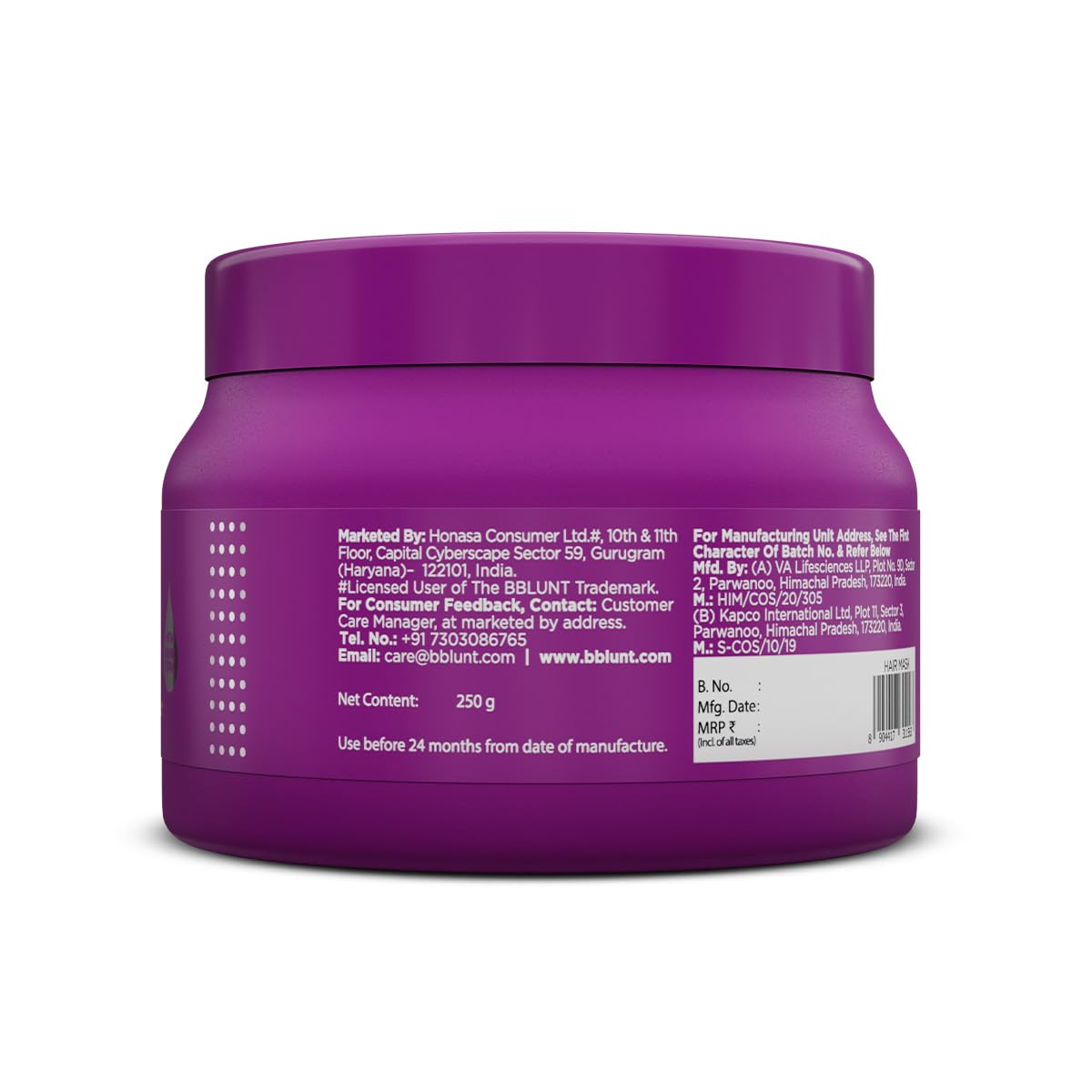 BBLUNT Hair Fall Control Hair Mask with Pea Protein & Caffeine for Stronger Hair-250 g | Reduces Hair Fall | Strengthens Hair | Enriched with Shine Tonic