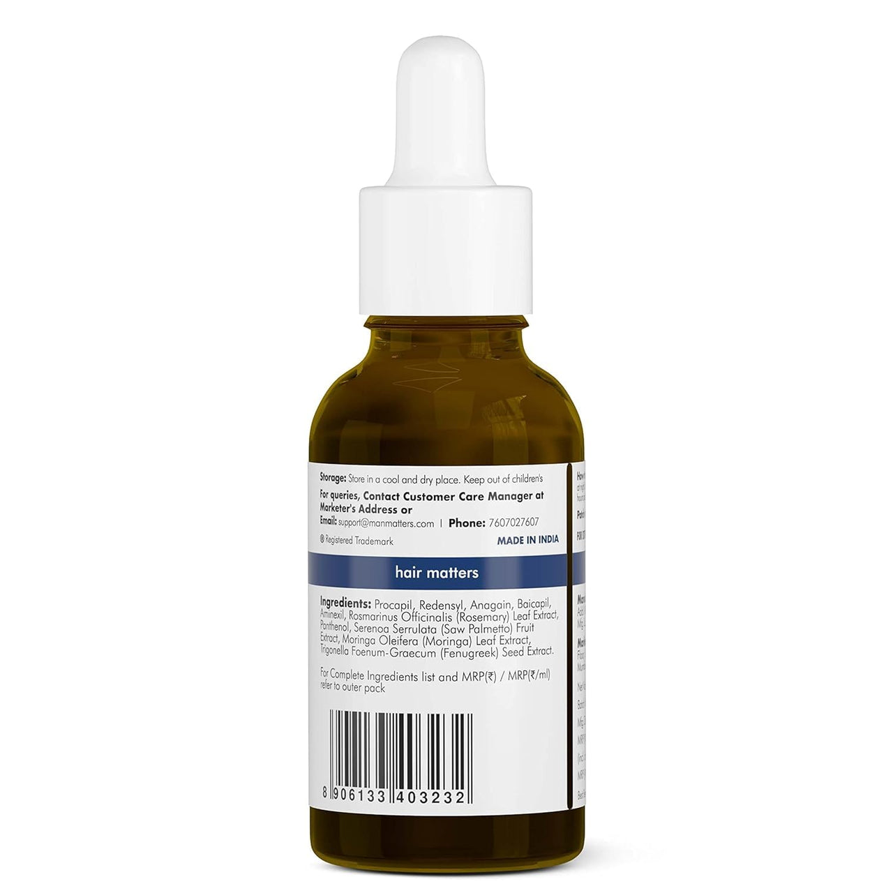 Man Matters Advanced Hair Growth Serum 30ml | With 23% actives (3% Redensyl, 2% Anagain & 1% Aminexil, Rosemary Leaf Extract) | Reactivates Hair Cells, Improves Hair Density & Promotes Hair Growth