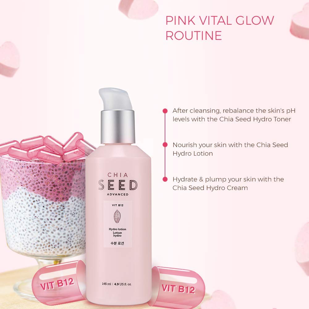 The Face Shop Chia Seed Hydro Cream with Vitamin B12 & Chia Seeds | 24HR Intense Hydration Face Cream | For Intense Moisturization & Skin Barrier Protection | Korean Skin Care, 145ml