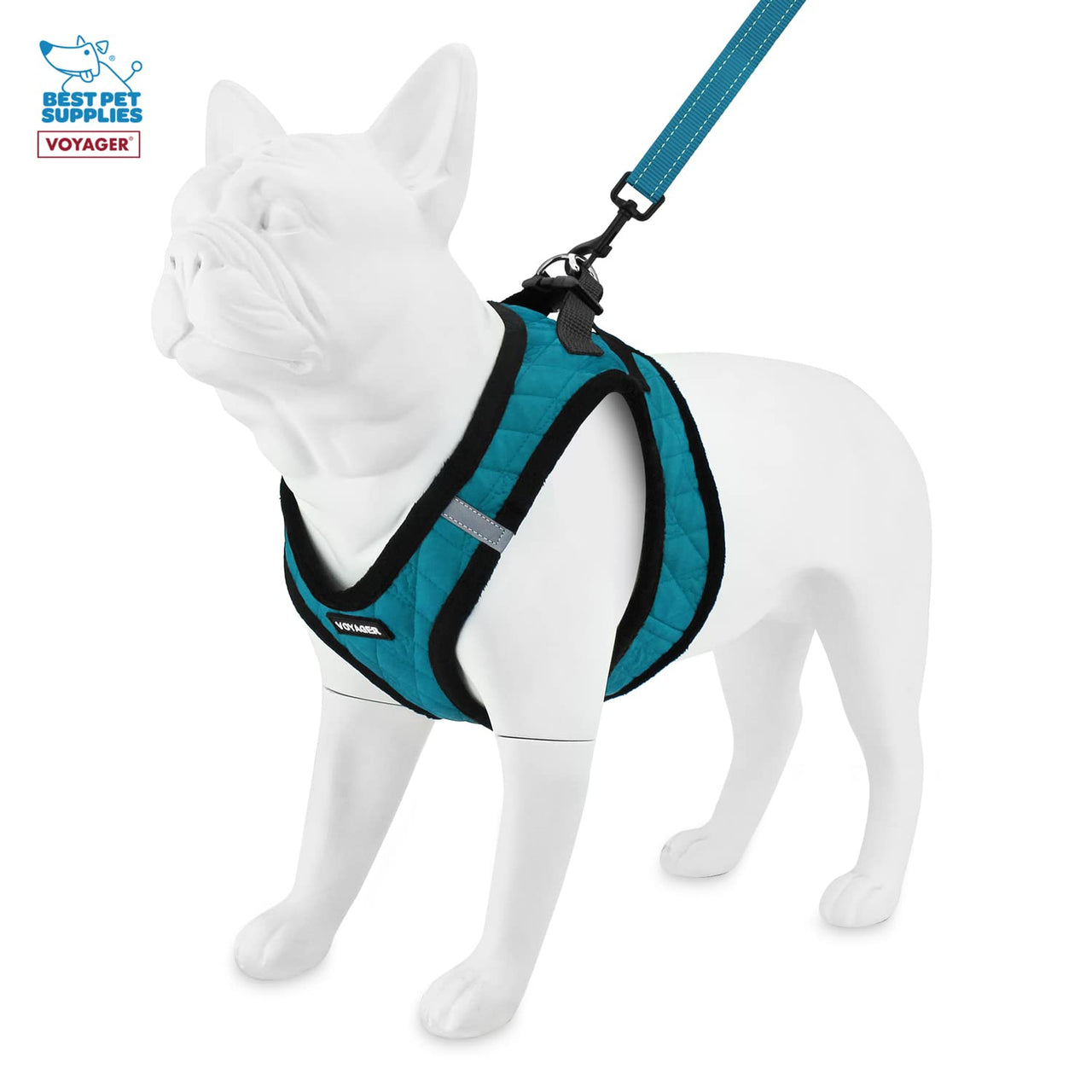 Voyager Step-in Plush Dog Harness  Soft Plush, Step in Vest Harness and Reflective Dog 5 ft Leash Combo with Neoprene Handle for Small and Medium Dogs by Best Pet Supplies -Set (Turquoise Plush), M
