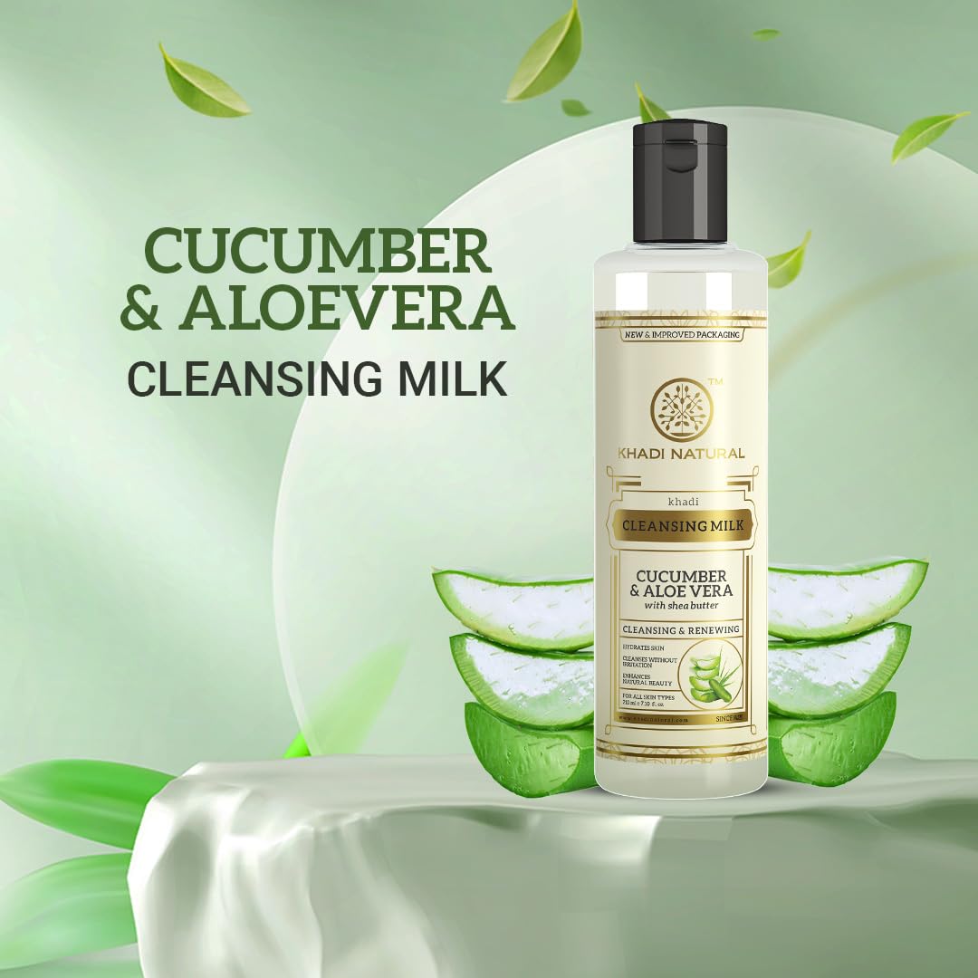 KHADI NATURAL Cucumber and Aloevera Cleansing Milk | Make up Remover | with Shea/Kokum Butter | For All Skin Types |Pack of 2 | (210 * 2) (420 ml)