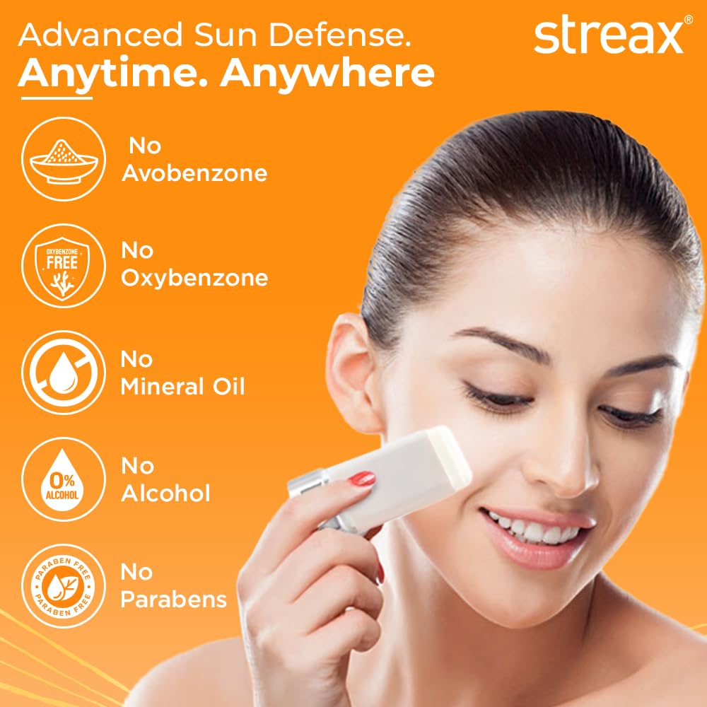 Streax Sunscreen Stick SPF 60 PA++++,20 g|Broad-Spectrum UV Care|Hyaluronic Acid & Ceramides Serum complex |Non-Greasy & No White Cast|Travel-Friendly & Fuss-Free Application