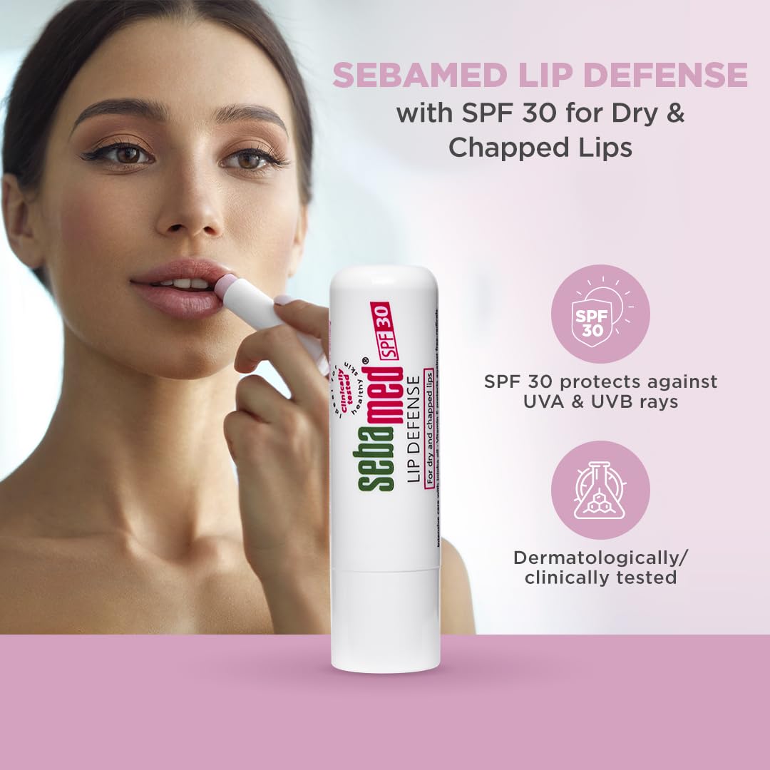 SebaMed Lip Defense Lip Balm With Spf 30 + Vit E | Regenerates Dry, Chapped Lips | Intensive Care With Vit E, Jojoba Oil & Chamomile |Clinically Tested | For Men & Women, 4.8 Gm, White