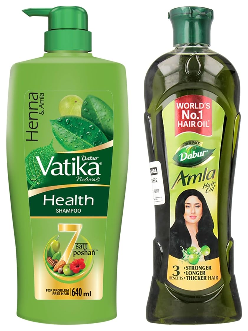 Dabur Vatika Health Shampoo - Power of 7 Natural Ingredients - 640 ml & Dabur Amla Hair Oil - for Strong, Long and Thick Hair 275ml