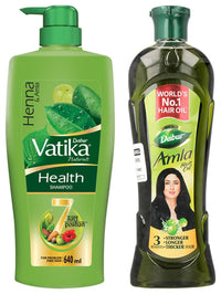 Dabur Vatika Health Shampoo - Power of 7 Natural Ingredients - 640 ml & Dabur Amla Hair Oil - for Strong, Long and Thick Hair 275ml