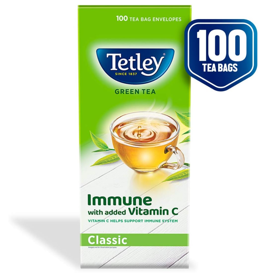 Tetley Green Tea, Refreshing , 100 Tea Bags, 140 Grams