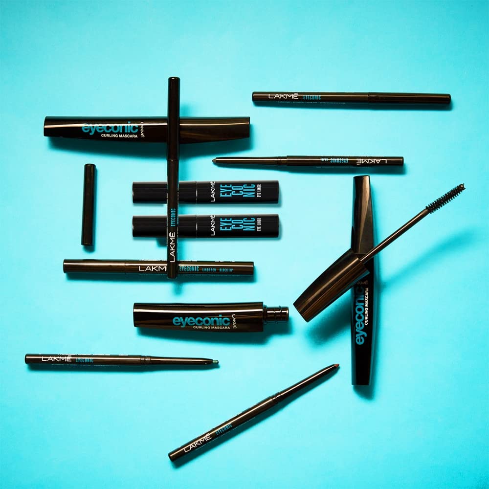 Lakmé Eyeconic Curling Mascara For Women, 9ml | Black Waterproof Mascara | Eye Mascara with Smart Curl Brush for Voluminous, Smudge-Proof Lashes (Pack of 2)