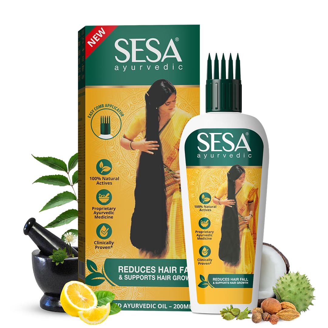 SESA Ayurvedic Hair Oil With Bhringraj & 17 Rare Herbs With Coconut Oil and 4 Nourishing Oil For Hair Growth Help Control Hair Fall with Easy Oil Applicator For Women and Men (200 ml)