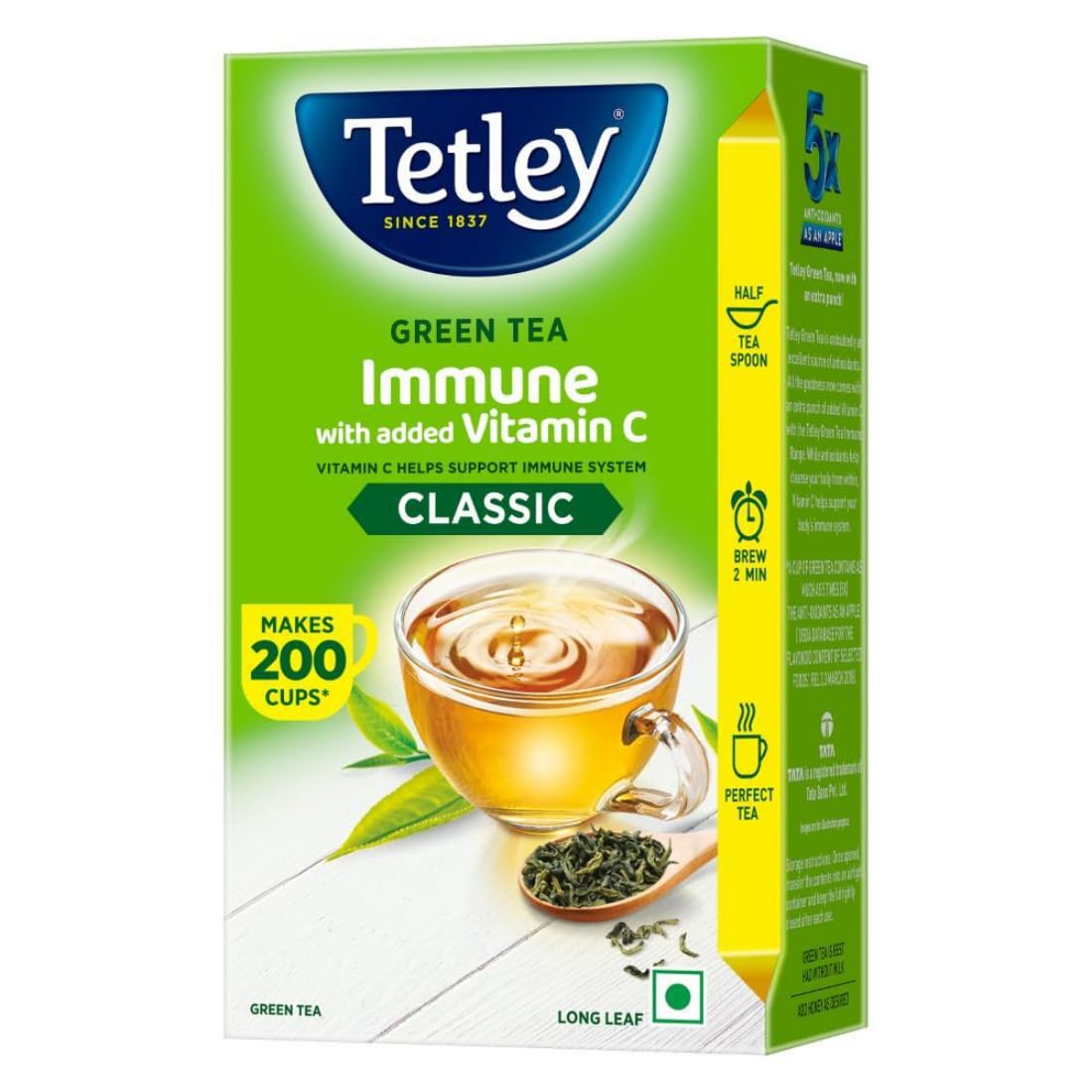 Tetley Loose Green Tea Leaves 250g, Classic Flavour, Immune With Added Vitamin C, Makes 200 Cups, Long Leaf Tea, 5X Antioxidants As An Apple