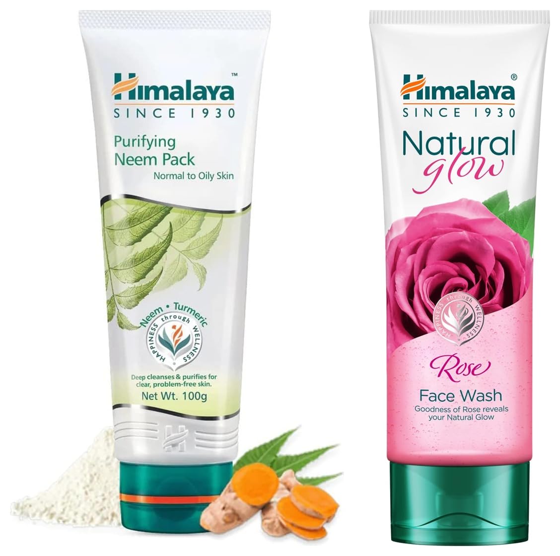Himalaya Natural Glow Rose Face Wash, 100ML INDIA&Himalaya Purifying Neem Pack, 100g