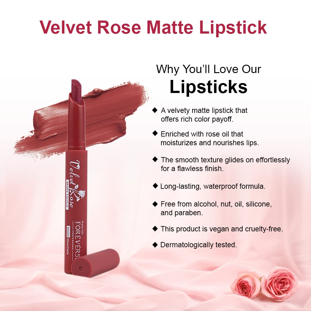Forever52 Daily Life Velvet Rose Matte Long Lasting Crayon Lipstick (Enriched With Rose Oil) Hydrating And Long-Lasting Matte Lip Color Bold And Silky Matte Finish Look - (Brown)