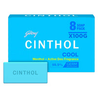 Cinthol Cool Soap, 100g (Pack of 8) | with Icy-cool Menthol | Soaps For Bath | Grade 1 Soap | For All Skin Types