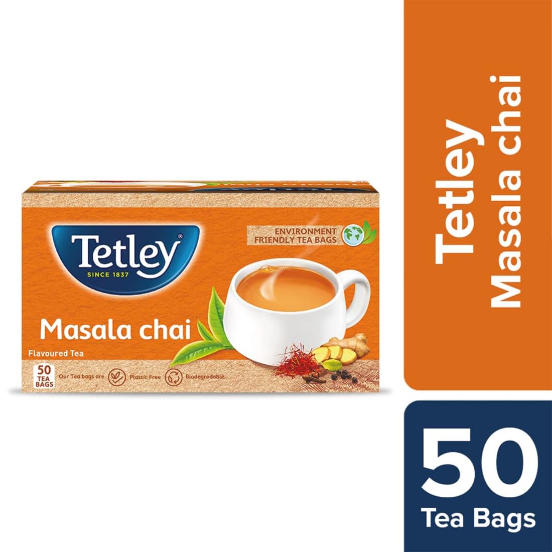 Tetley | Masala Chai With Natural Flavour | Black Tea | 50 Tea Bags, 100 Grams