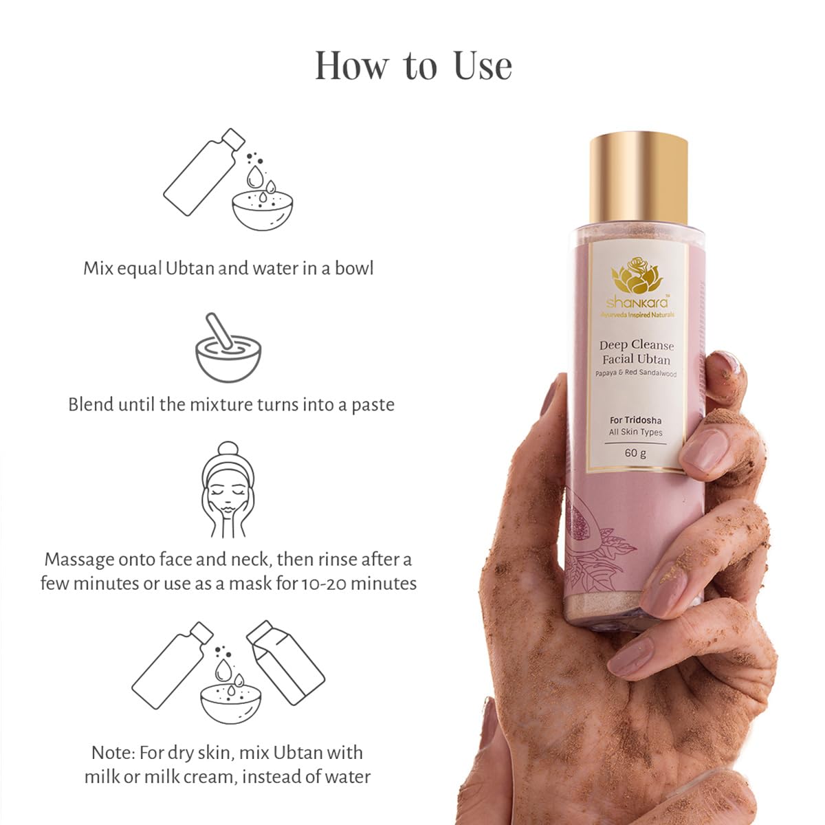 Shankara Deep Cleanse Facial Ubtan with Papaya & Red Sandalwood For Hydrating & Soothing Cleanser - (60g)