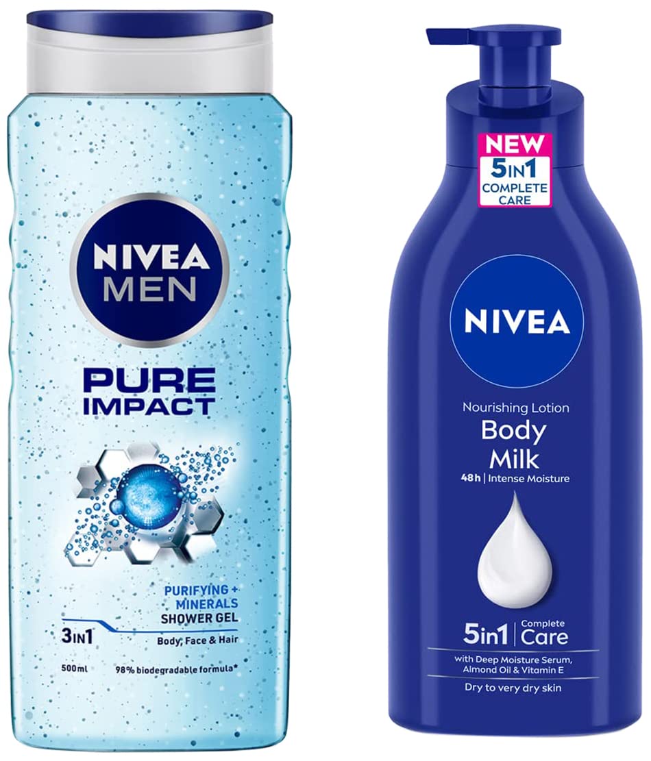 NIVEA Body Lotion for Very Dry Skin, 600 ml & NIVEA Men Body Wash, 500 ml
