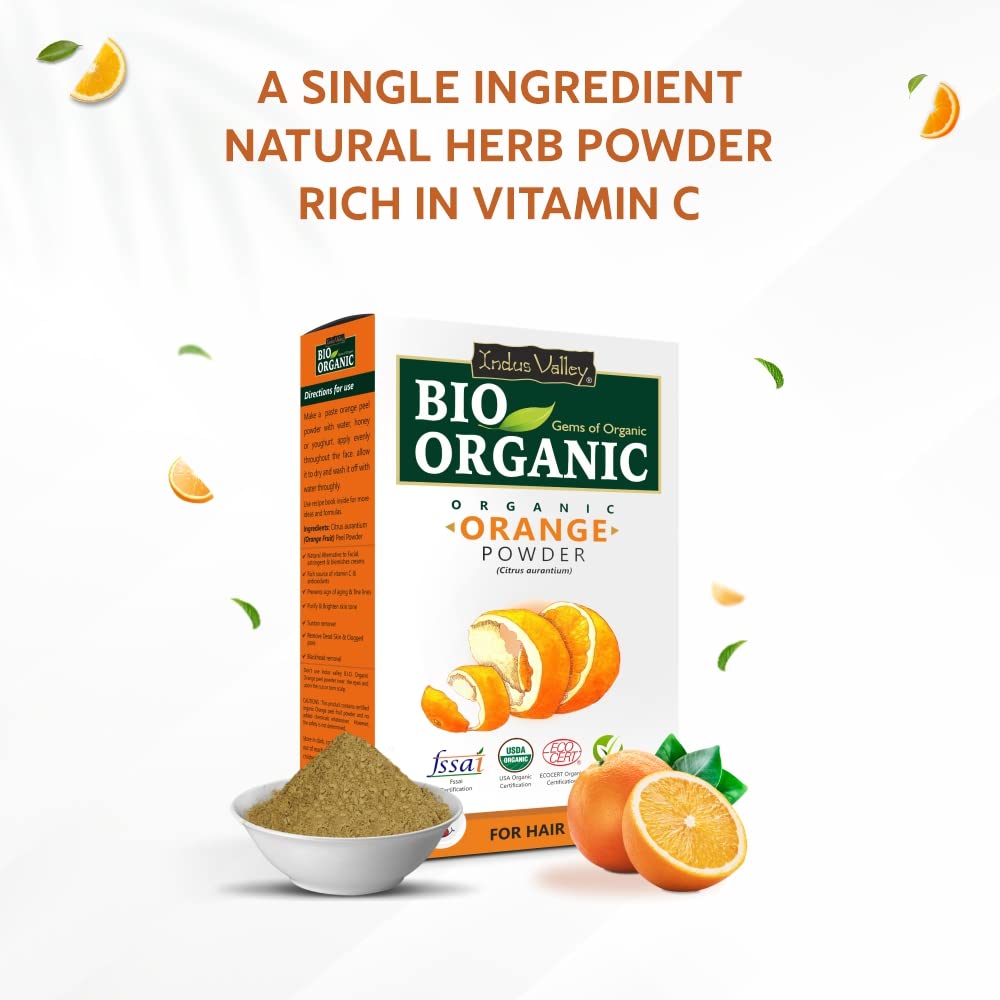 INDUS VALLEY BIO Organic Rose Petals | Rosa indica, Orange Peel Powder | Citrus aurantium & Neem Natural Powder | Organic Azadirachta indica For Skin Care - (100x3 = 300g)